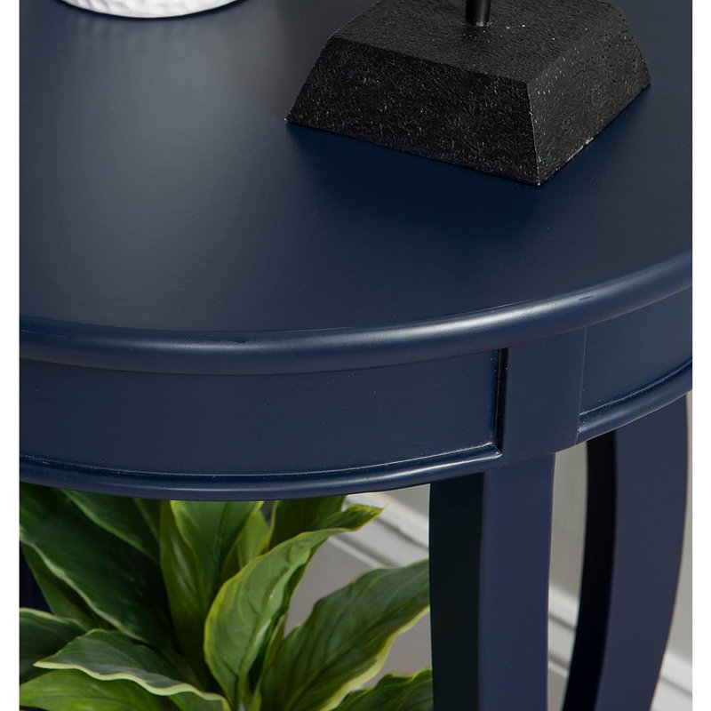 Phipps Navy Blue Round Side Table With Shapely Legs And Shelf