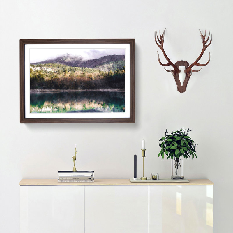 Reflection Of An Autumn Forest - Single Picture Frame Painting on MDF, 62cm H x 87cm W x 2cm D, Walnut