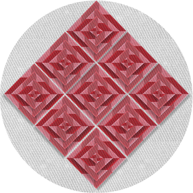 Tapis rouge/vert à motifs, Rond 5 pi