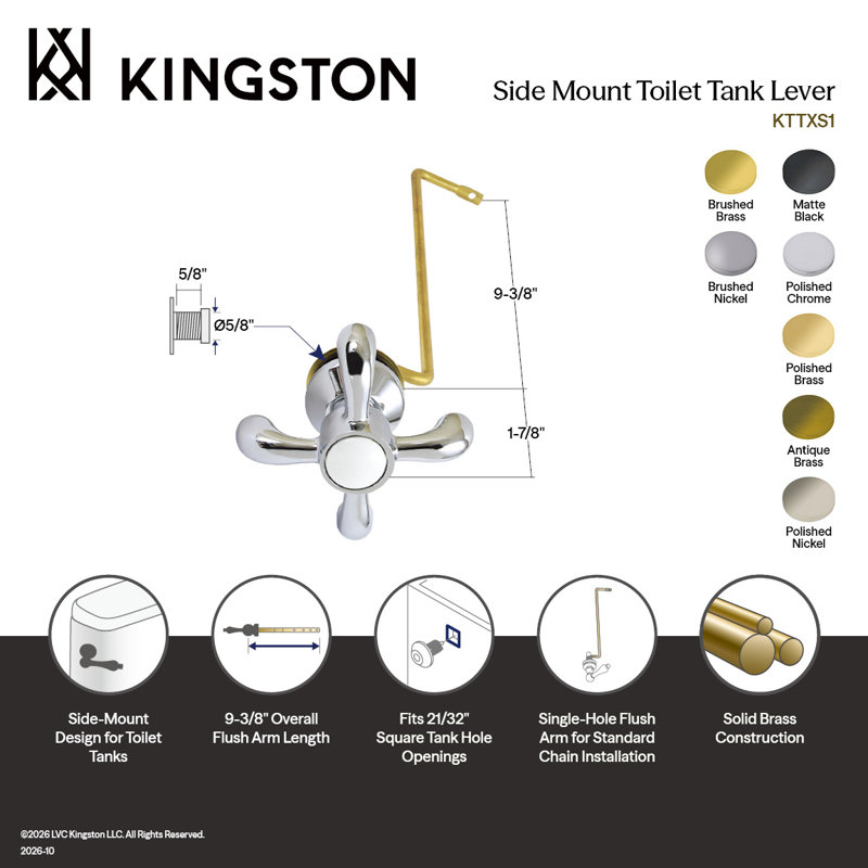 Levier de réservoir de toilette Kingston, Laiton poli