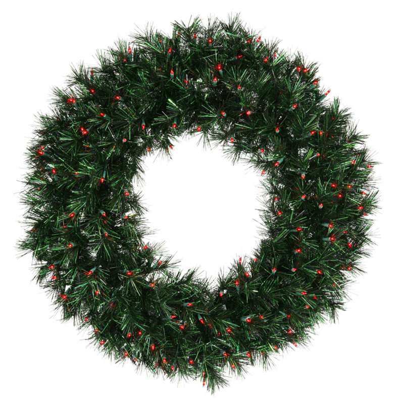 Couronne de Noël pré-éclairée pin vert minuit, H 30 po x l 30 po x P 4 po