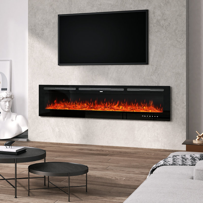 Adrianne Recessed/Wall Mounted Electric Fireplace Adjustable Flame with Remote, 43cm H x 254cm W x 14cm D