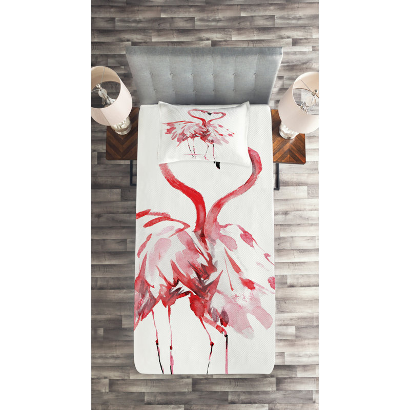 Flamingo Polyester Coverlet, Twin Bedspread + 1 Sham