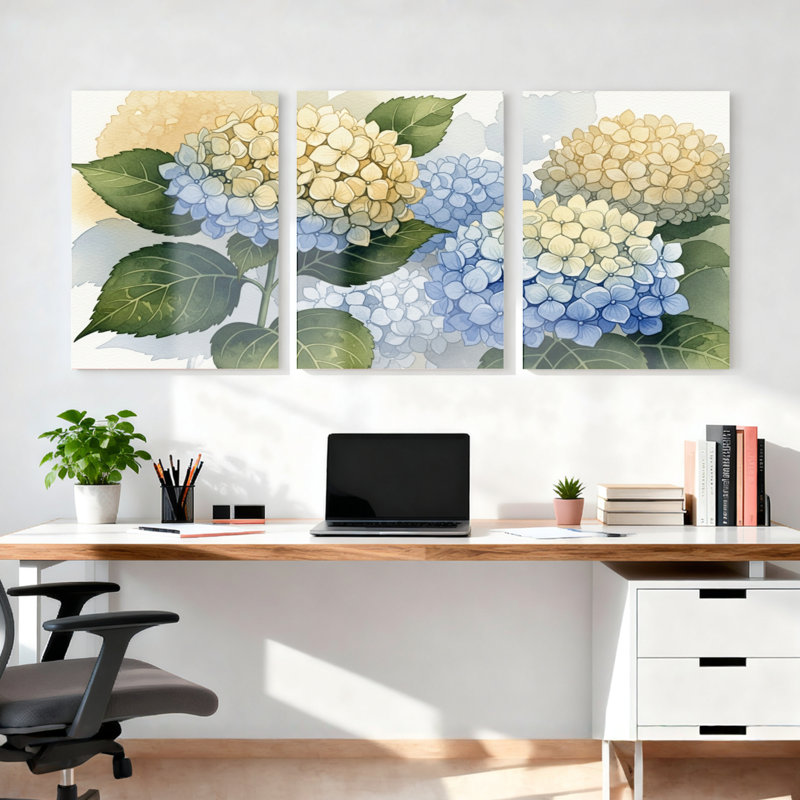 Hydrangea, reproduction d'art sur toile tendue sur toile, ensemble de 3, H 18 po x l 36 po