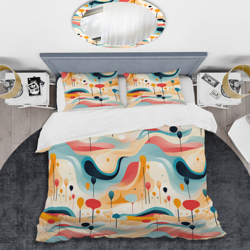 Ensemble de housse de couette douce en microfibre à vagues abstraites multicolores