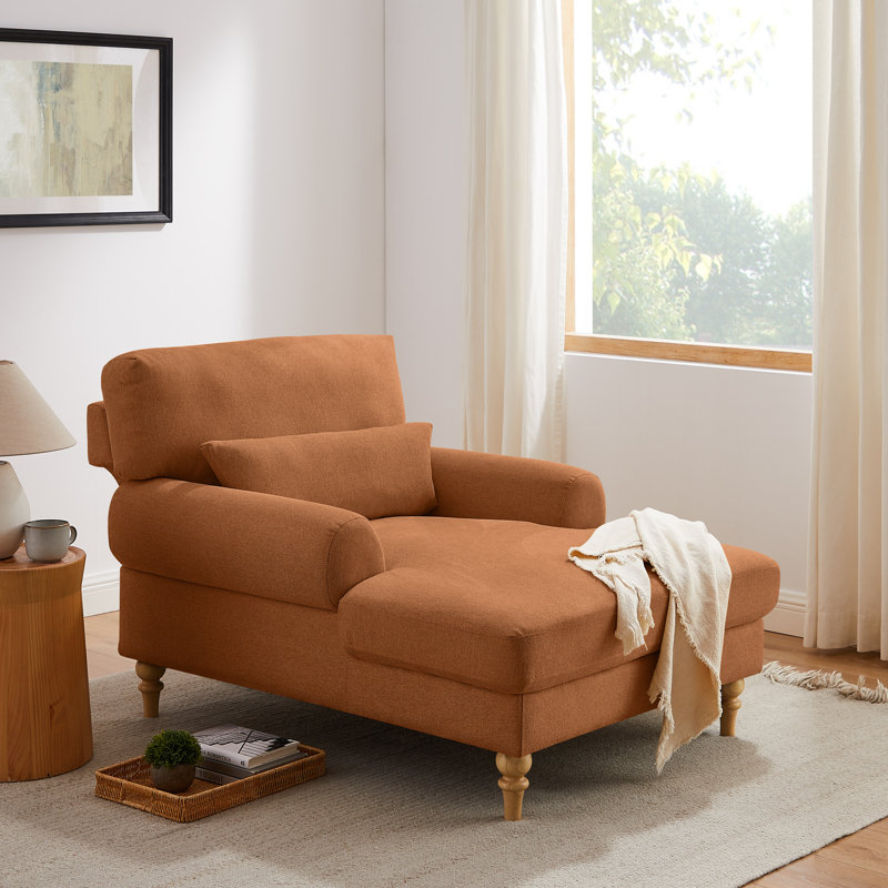 Davene Upholstered Chaise Lounge with Adjustable Backrest, Rust Orange Polyester Blend