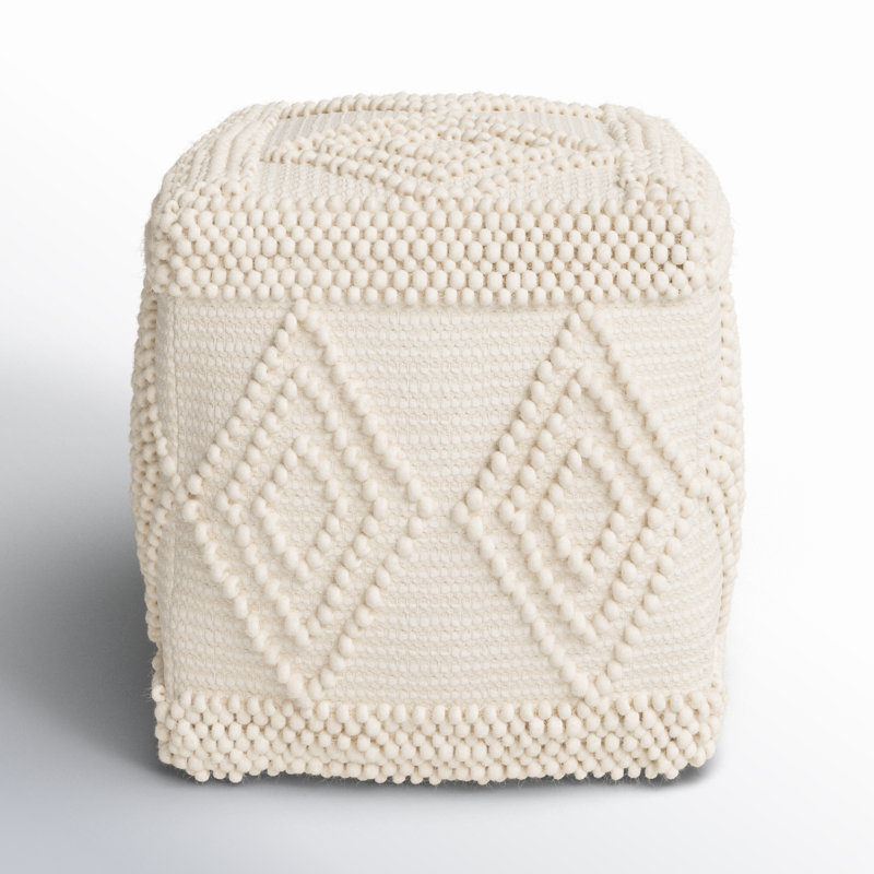 Tribeca Upholstered Pouf, Ivory Cotton Blend