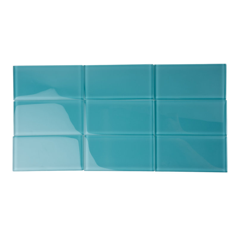 Apollo 6'' x 3'' Glass Subway Wall Tile, Aqua