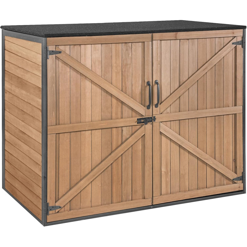 Fir Wood and Metal Frame Outdoor Storage Shed with Double Doors