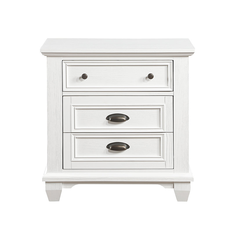 Table de chevet pour chambre à coucher avec deux tiroirs en finition blanche - 2 pièces en bois massif