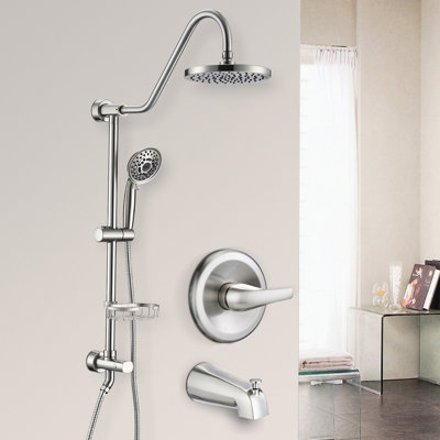 Système de douche avec pomme de pluie en acier inoxydable de 8 po au fini nickel brossé