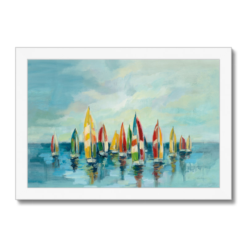 Regatta by Silvia Vassileva - Painting, White Framed Paper Print, 24cm H x 34cm W