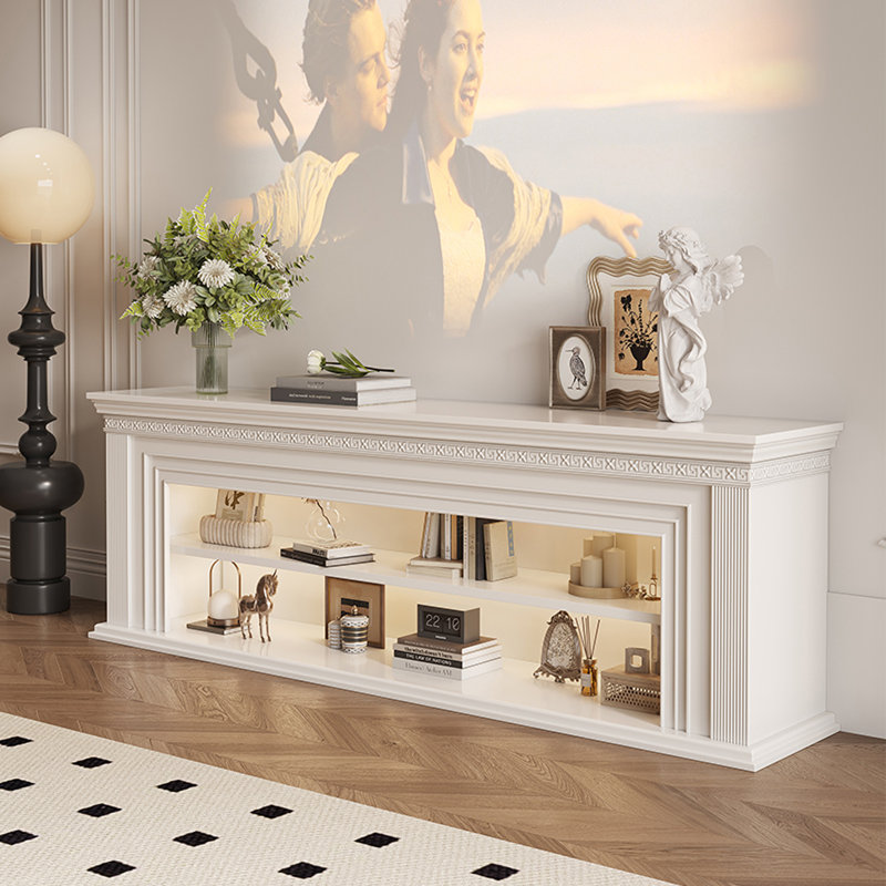 French-style creamy fireplace decorative cabinet, 29.53" H x 66.93" W x 13.78" D