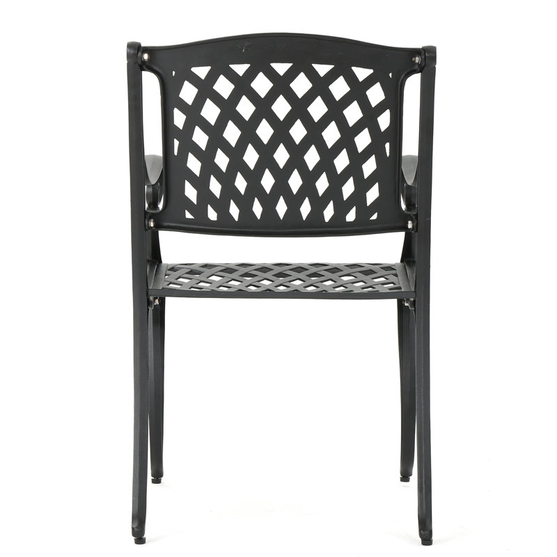 2 chaises de salle à manger en fonte d'aluminium - Assise en maille noire, robustes, pour terrasse, jardin, etc.