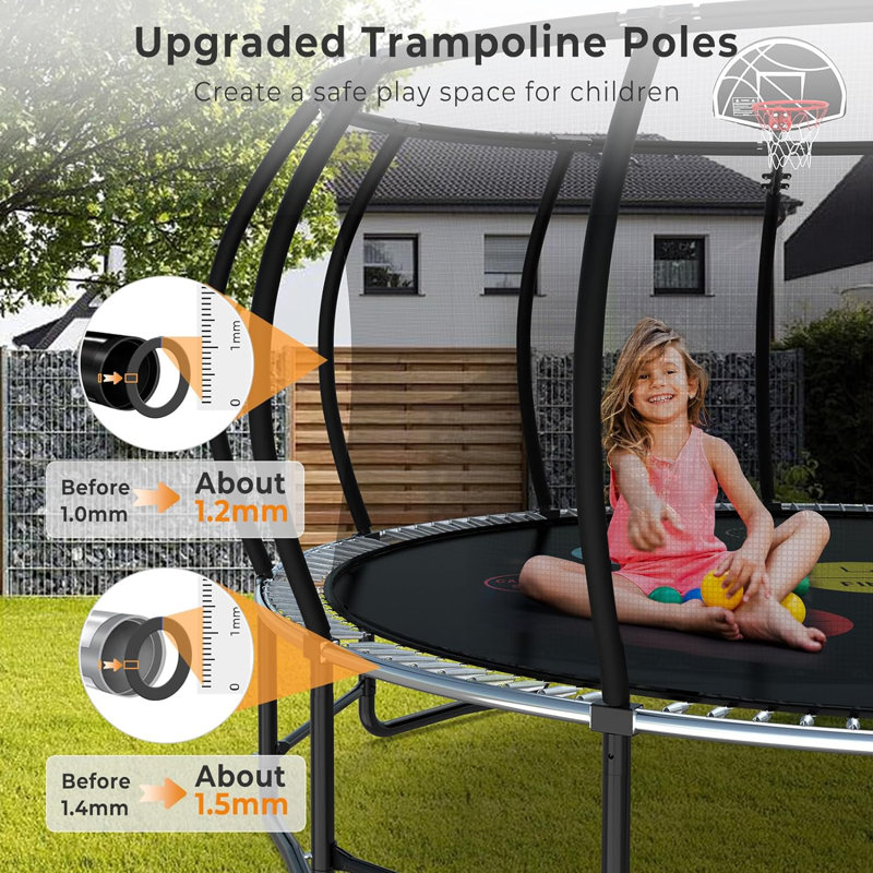 Trampoline de jardin rond avec enceinte sécuritaire Sapphome, Bleu/orange