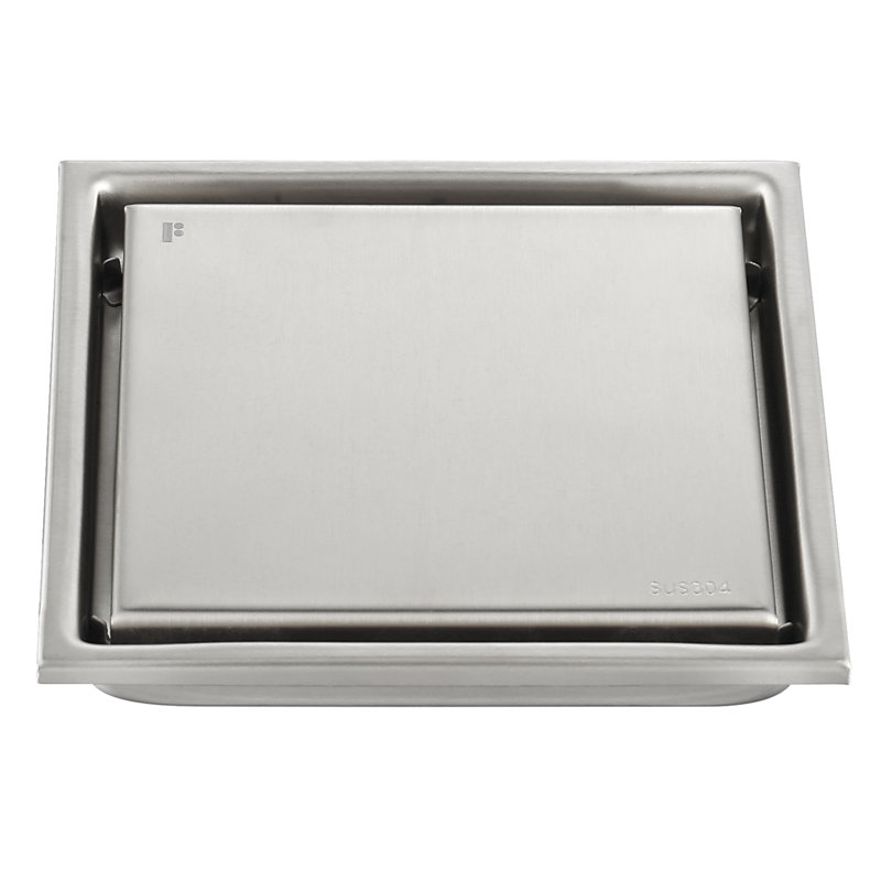 Drain de douche carré en acier inoxydable de 4 pouces avec piège à cheveux et insert de carrelage et grille 2 en 1 FINE FIXTURES