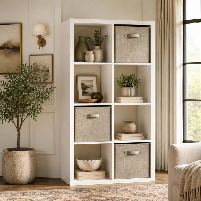Rangement pour 8 cubes avec tablettes ouvertes au dos, bibliothèque de 2 x 4 cubes pour la maison et le bureau (blanc)