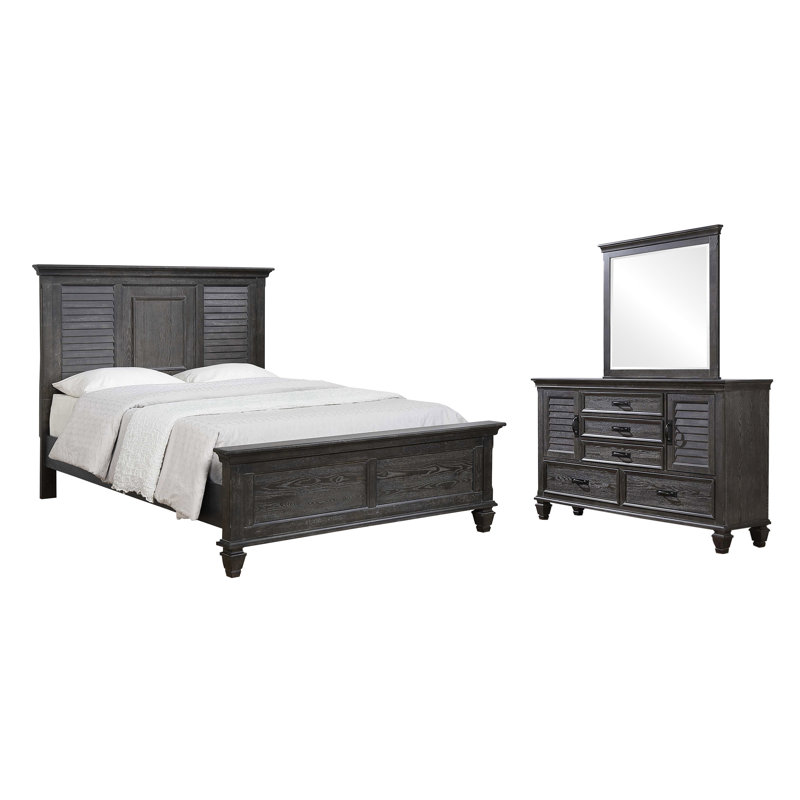 Ensemble de chambre à coucher 3 pièces avec commode et miroir Giglia, Blanc antique, Grand