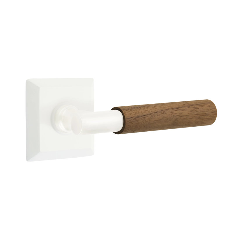 Ensemble de leviers de passage Emtek Select avec rosette Quincy et tige en T, poignée en noyer foncé (CF), Blanc mat