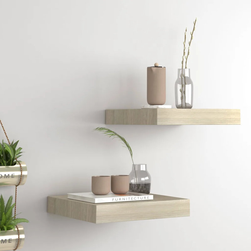 Arson 2 Piece Floating Shelf, 3.8cm H x 23.5cm W x 23cm D, Oak
