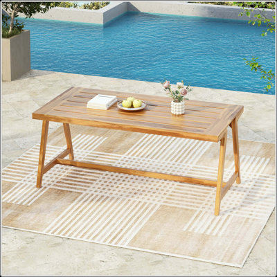 Modern Outdoor Acacia Wood Dining Table - Teak Finish, 70.75" Rectangular