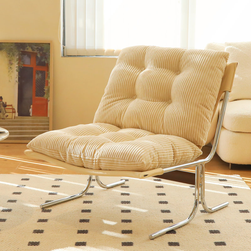 Chaise d'appoint moderne avec structure en métal chromé et coussin rembourré (crème - 1pc), Crème