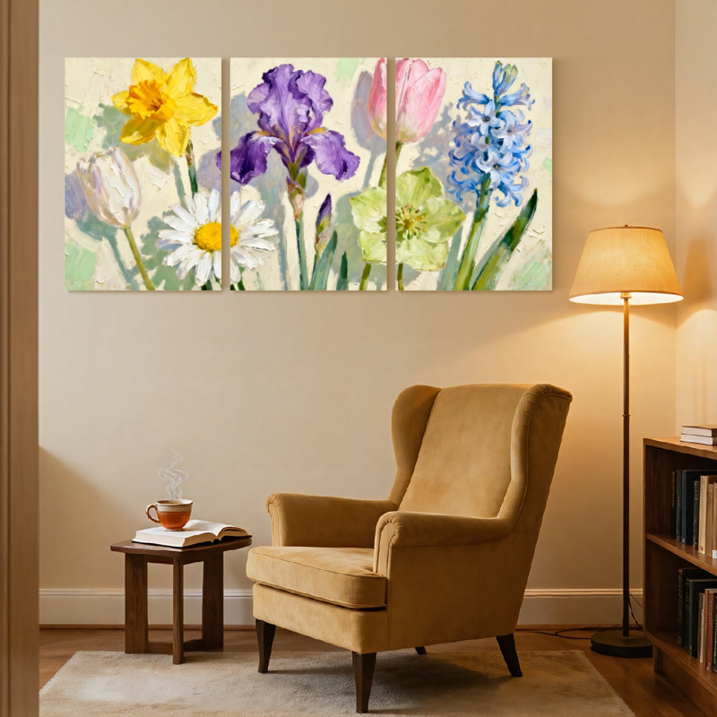 «Plants & Flowers Floral Garden Art», ensemble de 3 impressions sur toile, H 24 po x l 48 po