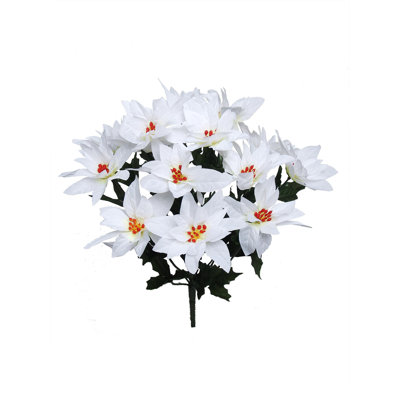 18" White Poinsettia Bush, Waterproof Artificial Flowers, 14 Bloom Stems – 6 Pieces