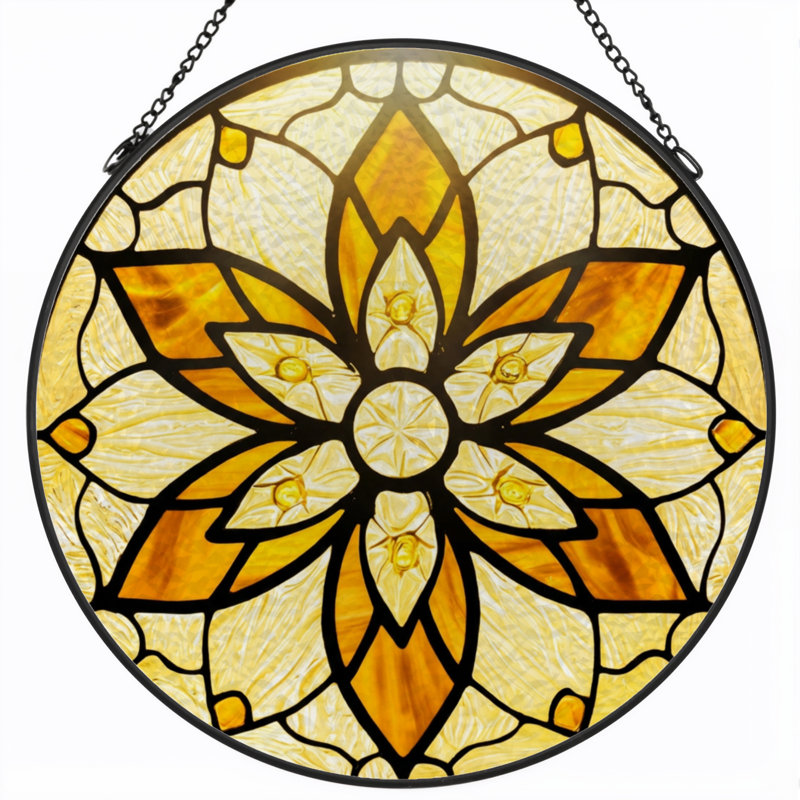 Vitrail de vitrail à motif floral H 7,8 po