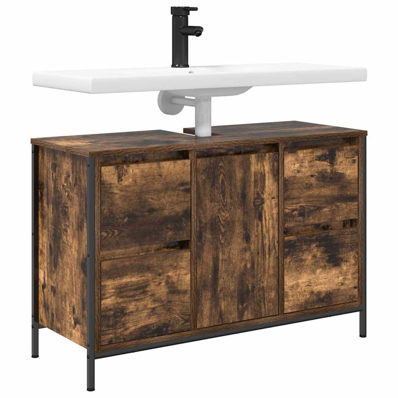 90mm Single Bathroom Vanity with Basin, Smoked Oak