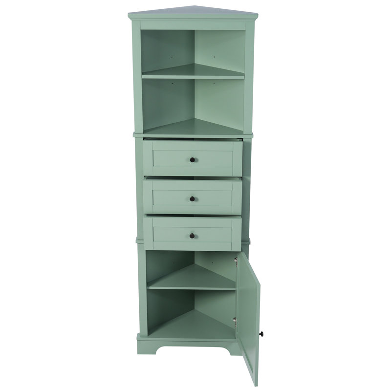 Grande armoire d'angle avec 3 tiroirs et tablettes réglables, panneau de fibres à densité moyenne avec finition peinte pour la salle de bain, la cuisine ou le salon