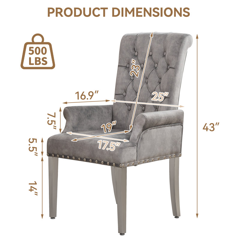 Tufted Upholstered Dining Armchair with Chrome Legs, Gray