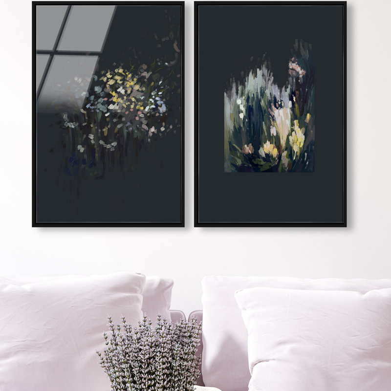 Midnight Flora Set, 16"H x 11"W, Black Floater Frame