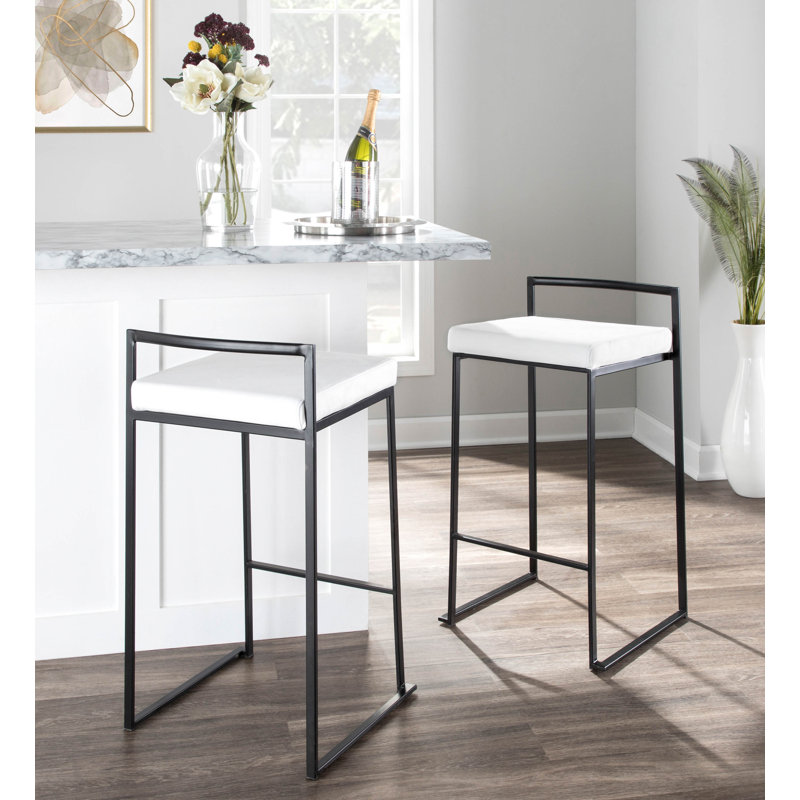 Ernestine Upholstered Stackable Bar & Counter Stool (Set of 3), Counter Stool (27" Seat Height), White Velvet/Black