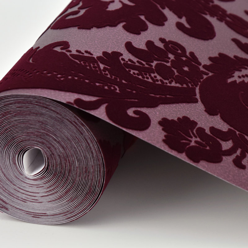 Melvin Damask 33' L x 20.5" W Wallpaper Roll, Merlot