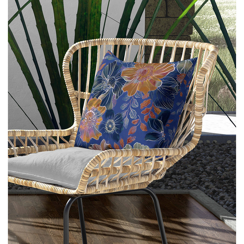 Coussin intérieur / extérieur Painted Petalscape, Carré 20 po, Bleu / Blanc / Orange