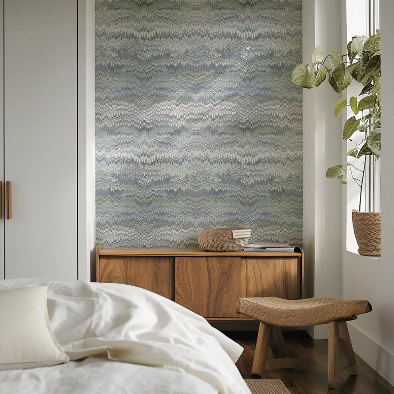 Stonewashed - Papier peint bleu Ashen, Non-Pasted, Ashen Blue, Faux Grasscloth