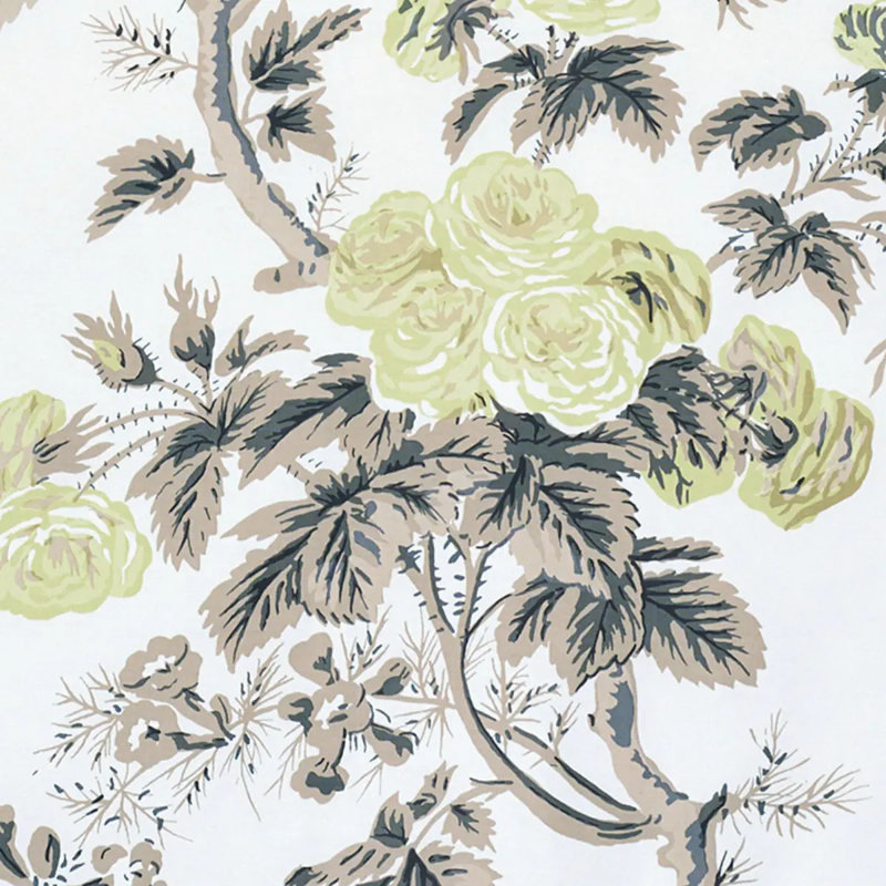 Pyne Hollyhock Fabric, Green Tea