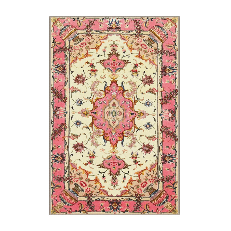 Tapis oriental rose / crème / bleu, Rectangle 5 pi x 7 pi