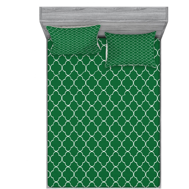 Ensemble de draps en microfibre Quatrefoil, Ensemble de draps pour lit double + un drap-housse, Vert