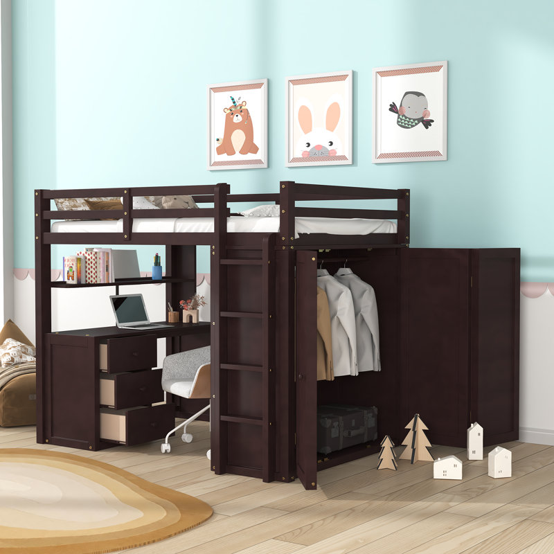 Lit mezzanine double avec tiroirs Alvara Kids, Espresso