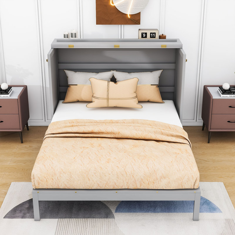  Conayr Wood  Murphy Bed with Large Drawers, Gray, Full