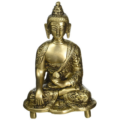 Handcrafted Brass Buddha Statue in Bhumisparsha Mudra, 6 inch Tibetan Buddhist Figurine for Meditation Room & Home Altar Decor