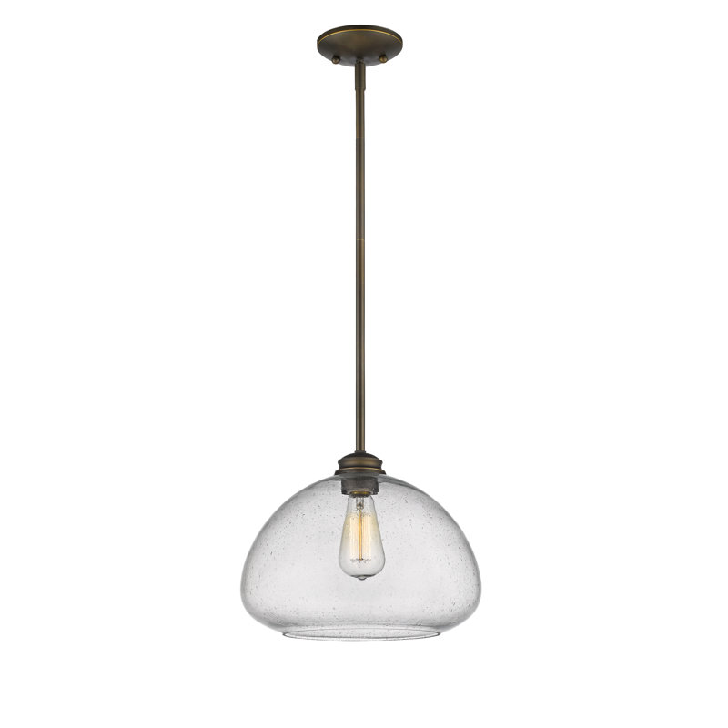 Luminaire suspendu en forme de dôme à 1 lumière Reichert, Bronze vieilli, H 10 po x l 13 po x P 13 po