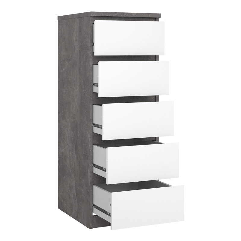 Caton 5 - Drawer Chest of Drawers, Concrete/White High Gloss