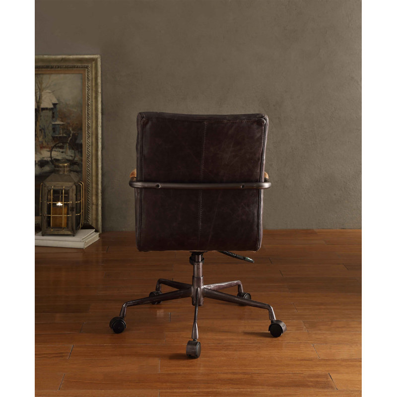Harith Antique Slate Top Grain Leather Office Chair, Slate