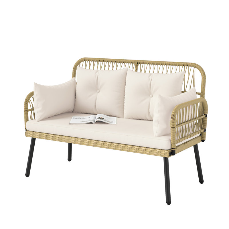  Black All-Weather Wicker Outdoor Loveseat, Beige