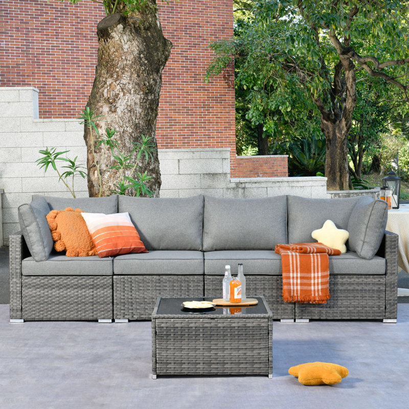 Canapé modulaire d'extérieur à coussins de 107,08 po de largeur avec coussins, Gris