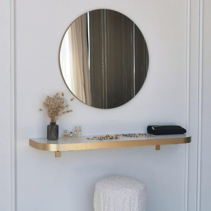 Modern Wall-Mounted Mirror, 23.6 Inches Diameter, Gold Finish | 100% Melamine Coated Particle Board, Thickness: 0.7 Inches | Stylish & Functional Design for Contemporary Home Décor, Space-Saving Solution