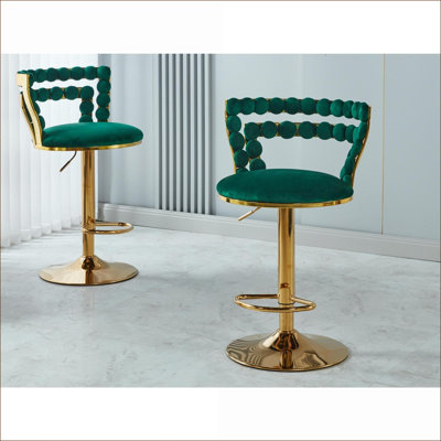Ensemble de 2 chaises de bar modernes, tabourets de bar moelleux avec pieds en fer doré pour la salle à manger, le salon et le café-bar